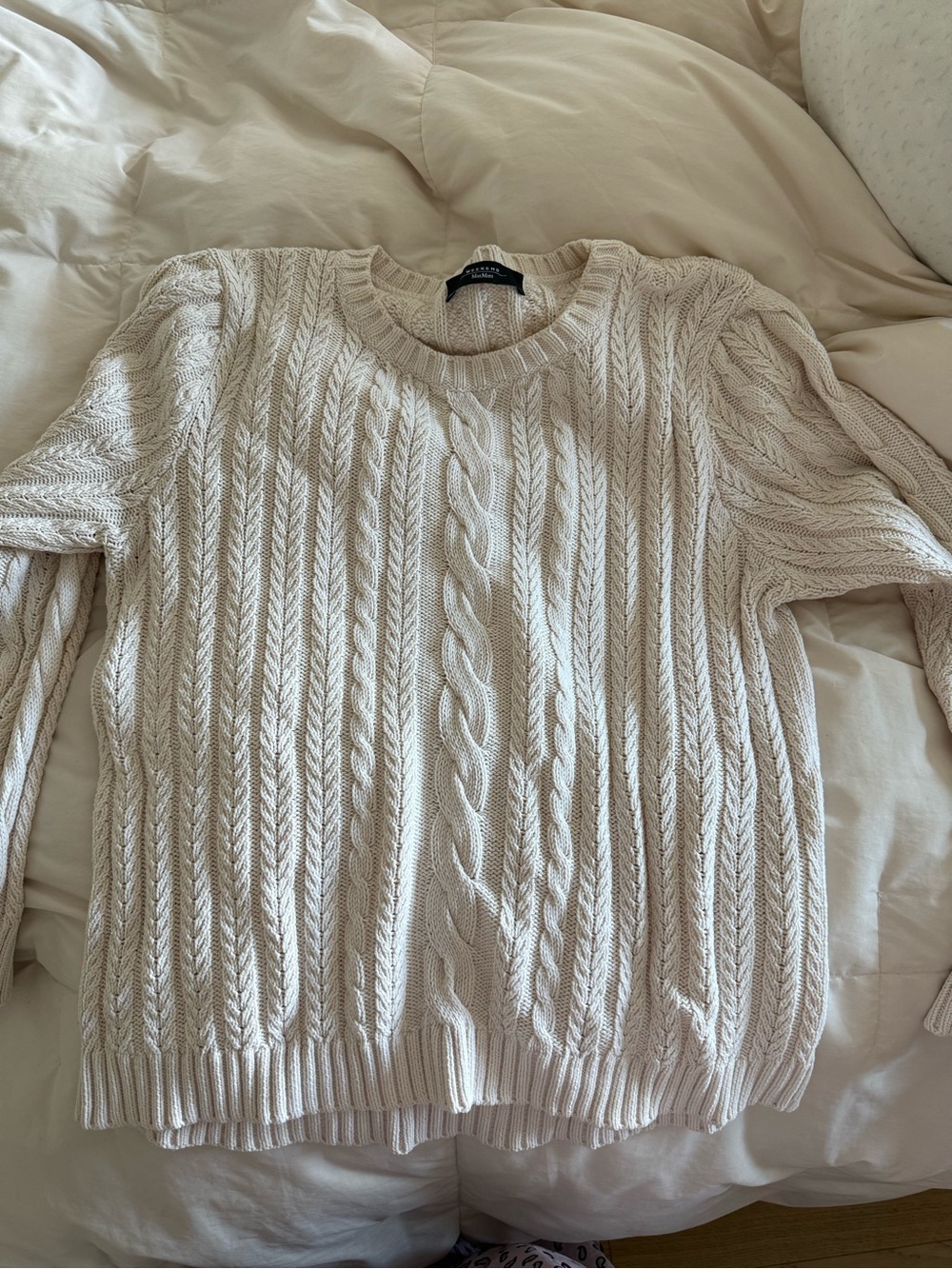 Weekend Max Mara Cream Cable-Knit Crewneck Sweater